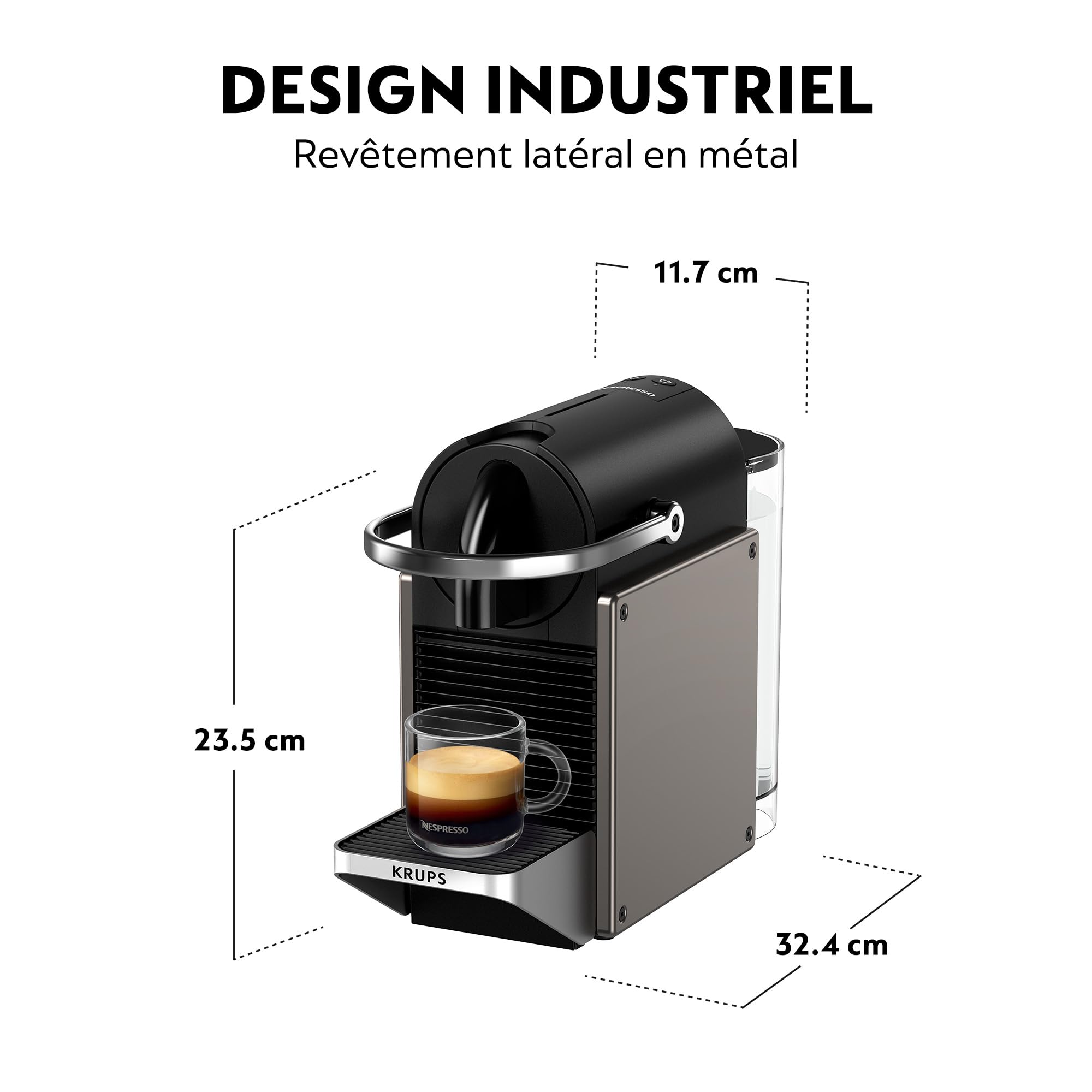 Machine à Café Pixie Gris Titane YY5290FD - 19 Bars, Expresso et Lungo, Kit de Bienvenue Inclus