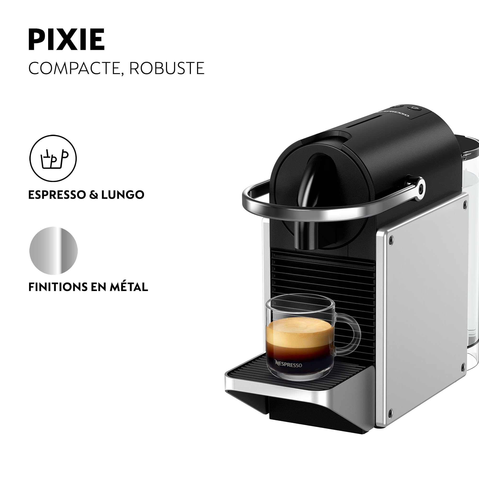 Cafetière à Dosette Pixie EN127.S Entièrement Automatique - Réservoir 1 L, 19 Bars - Argent