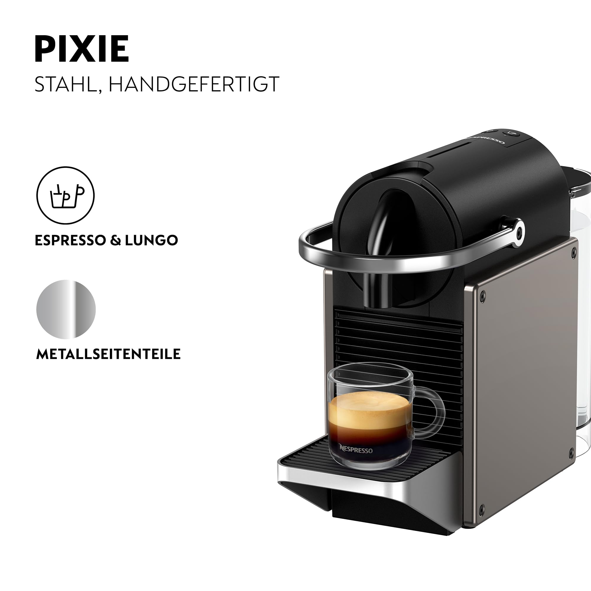 Machine à Expresso Pixie Titan 1260 W - Réservoir 0,7 L, Recettes Programmables, Arrêt Automatique - Métal, XN306TK