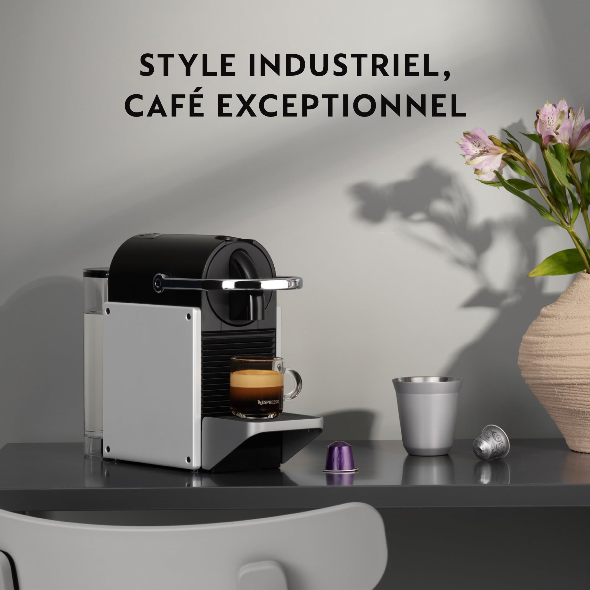 Cafetière à Dosette Pixie EN127.S Entièrement Automatique - Réservoir 1 L, 19 Bars - Argent